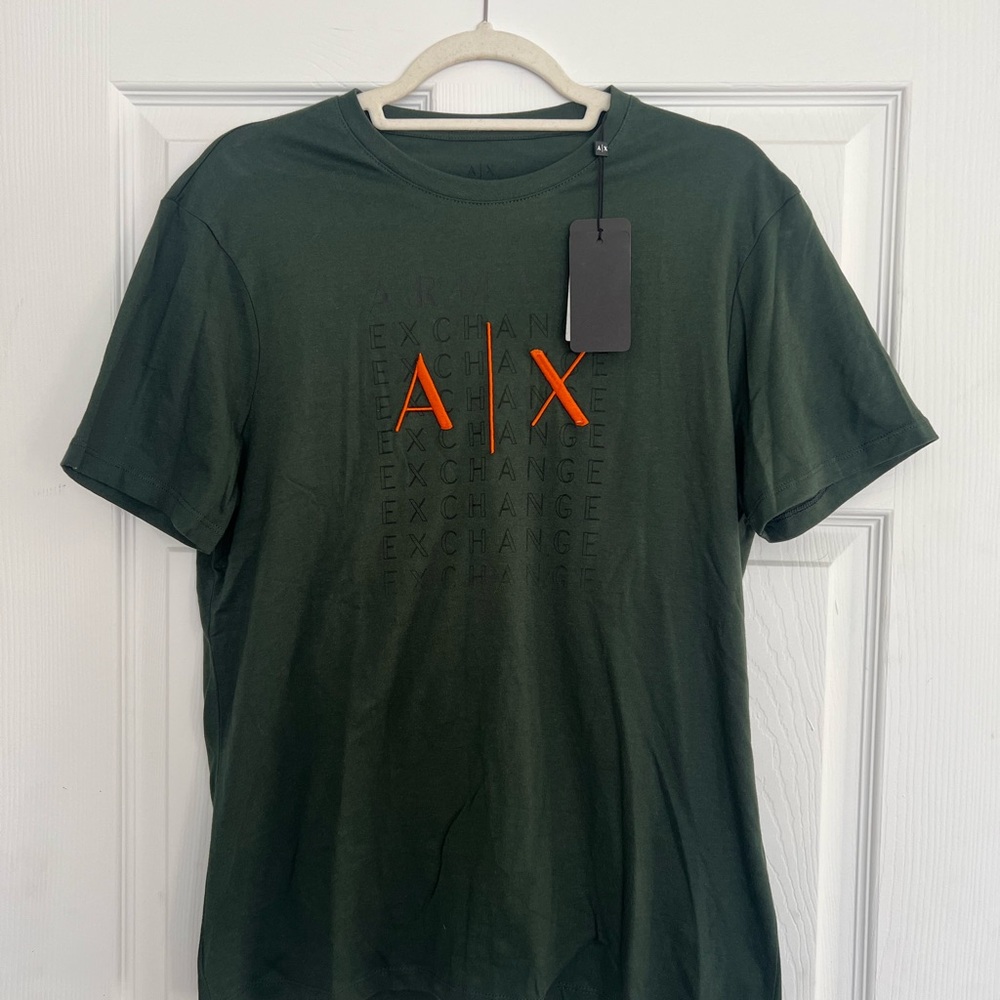 Armani Exchange Dark Green Tee with Orange Logo